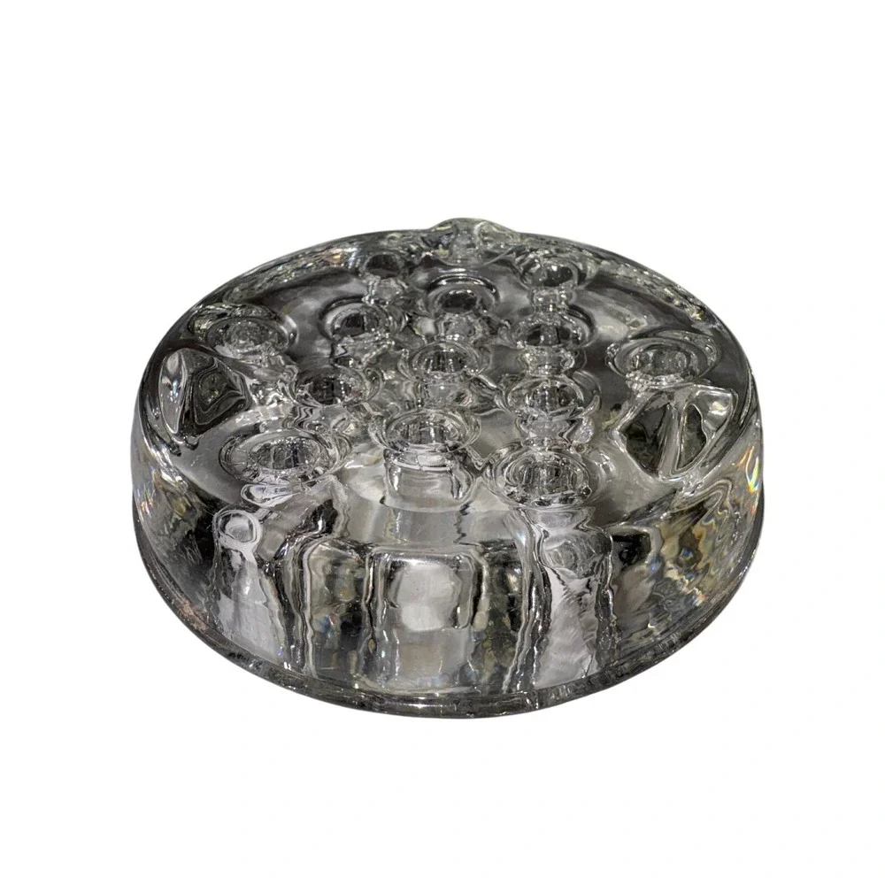 Flower Frog 13 Hole Round Dome‎ Floral Vintage Clear Glass  Arranger Heavy Glass